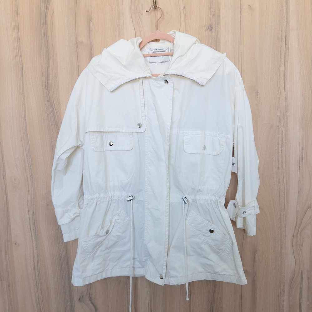 Vintage Saks Fifth Avenue Womens Jacket XS White Vintage Hooded Utility Anorak